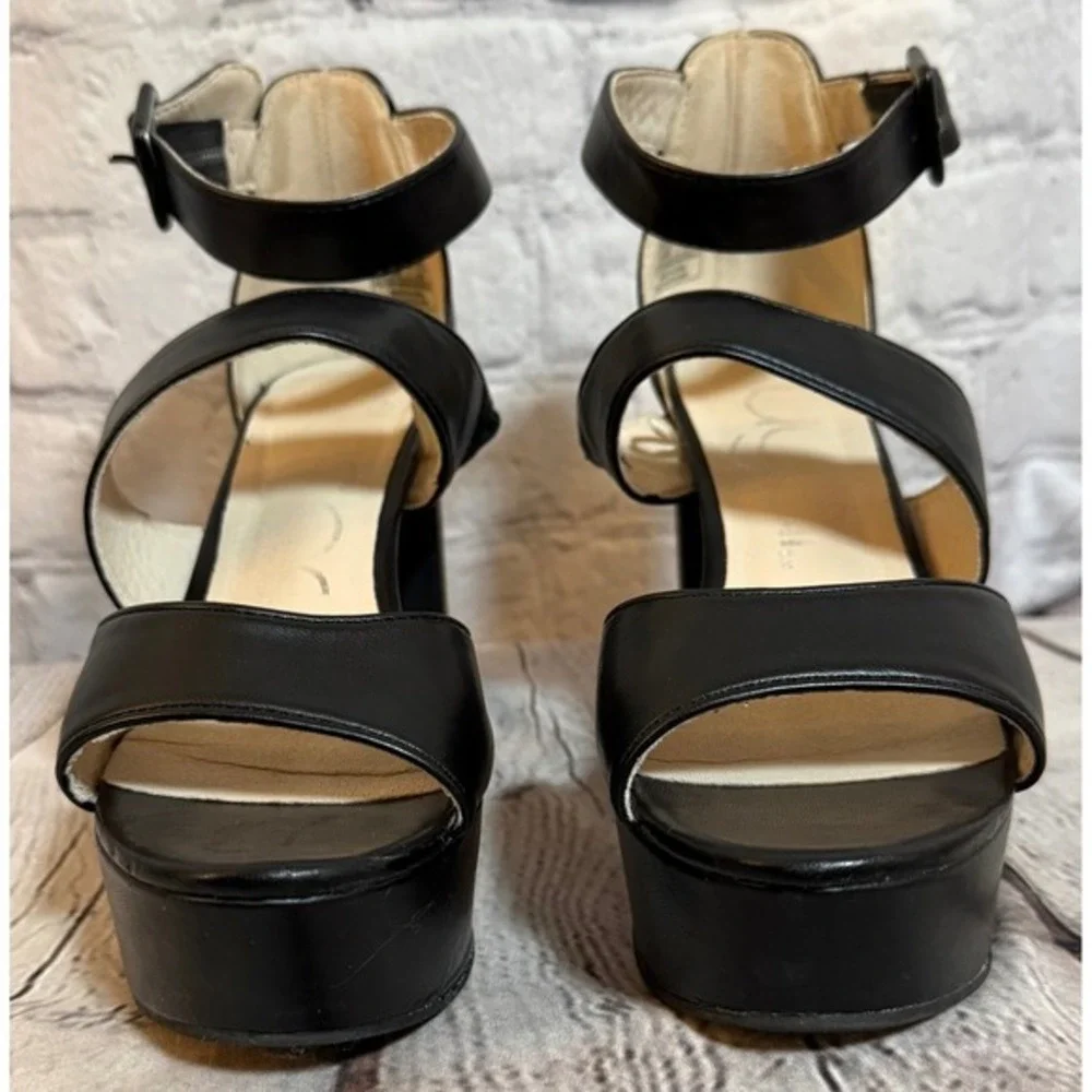 Sugar Baddie Black Platform Block Heel Sandals‎ Ankle Strap Womens 6.5M